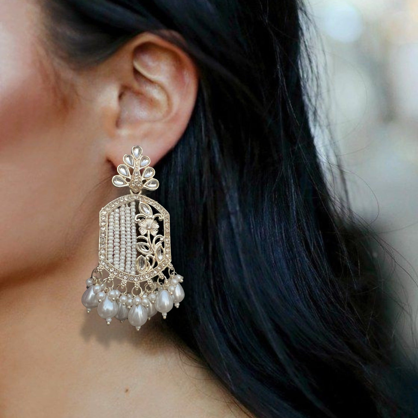 Saaj Sitara Polki Pearl Drop Earrings