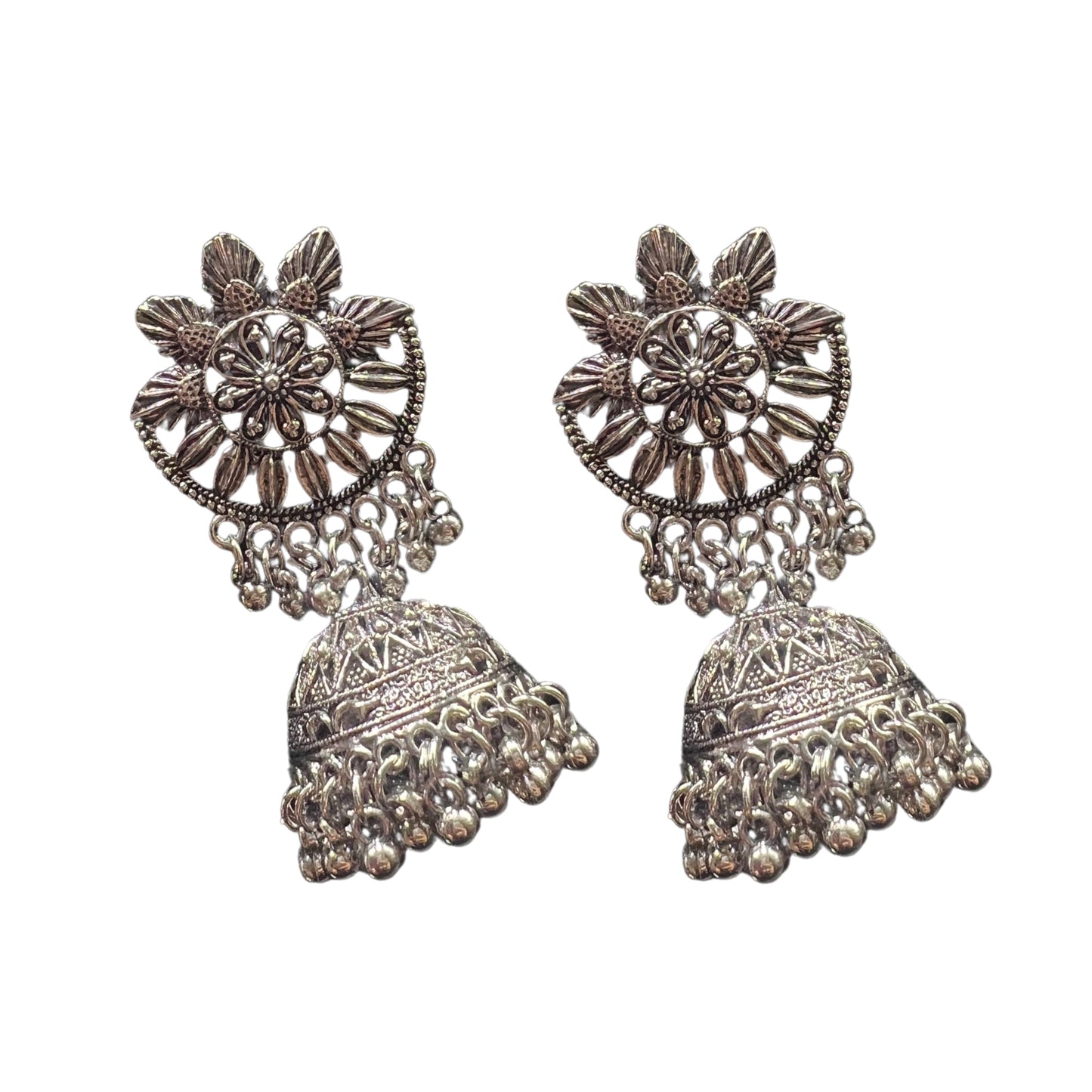 Kaira Silver Oxidized Jhumkas