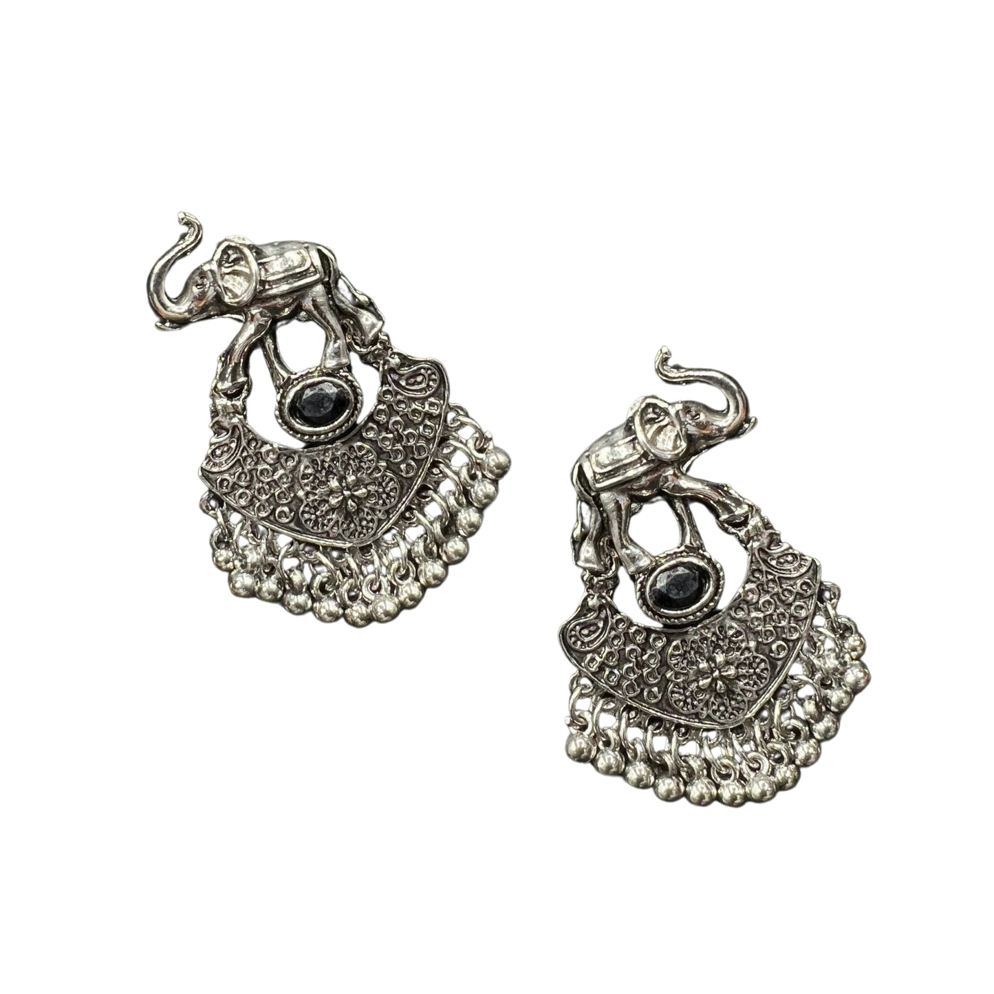 Trisha Elephant Charm Oxidised Earrings
