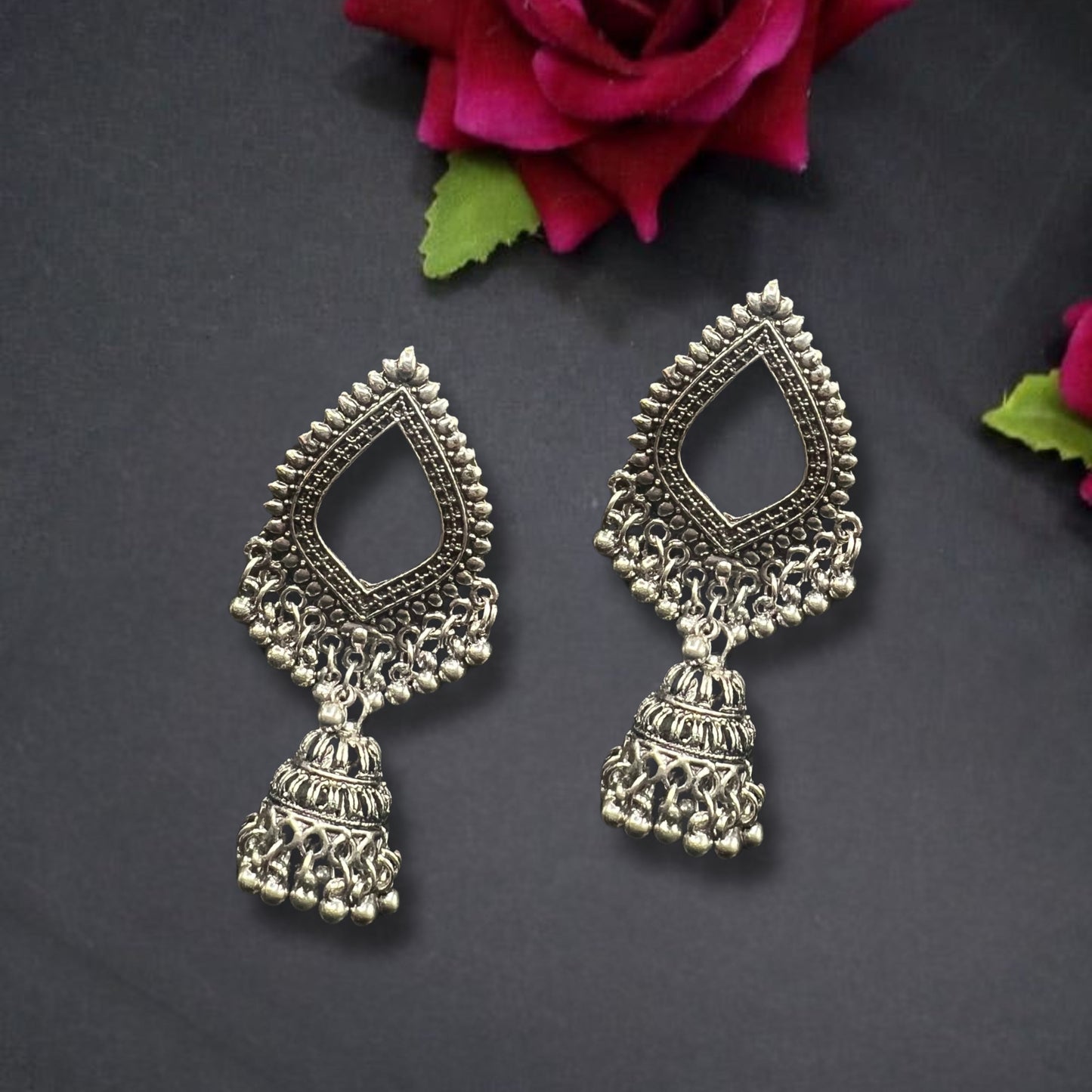 Aarohi Silver Teardrop Jhumkas