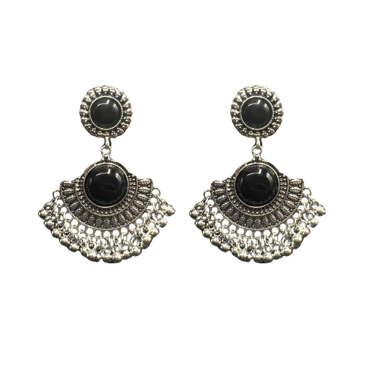 Kavya Black Stone Fan Jhumkas