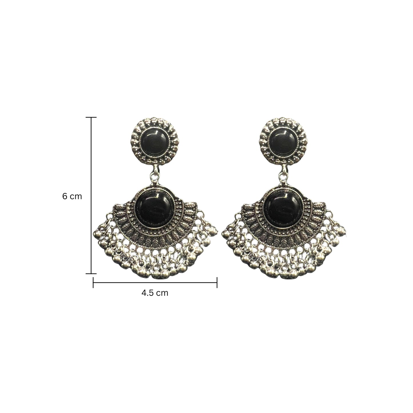 Kavya Black Stone Fan Jhumkas