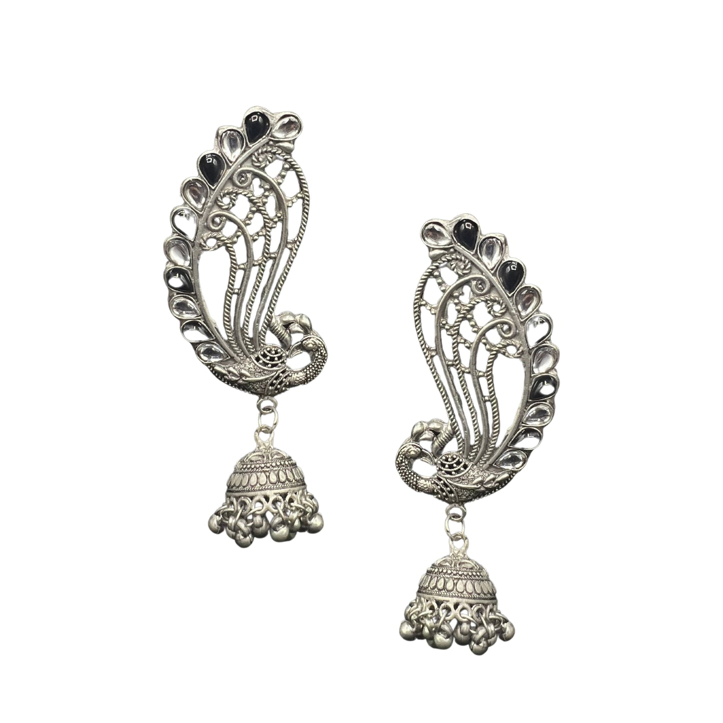 Saaj Lavanya Peacock Silver Oxidised Earcuffs