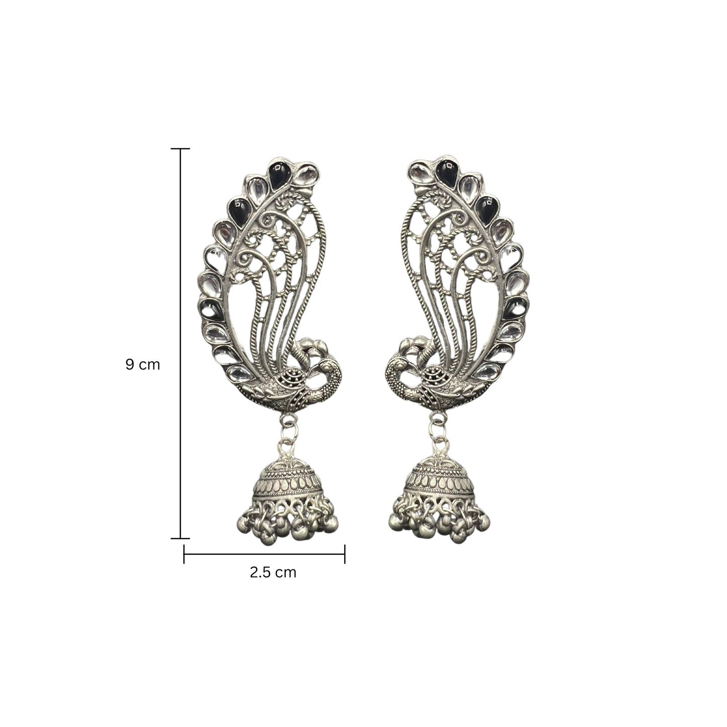 Saaj Lavanya Peacock Silver Oxidised Earcuffs