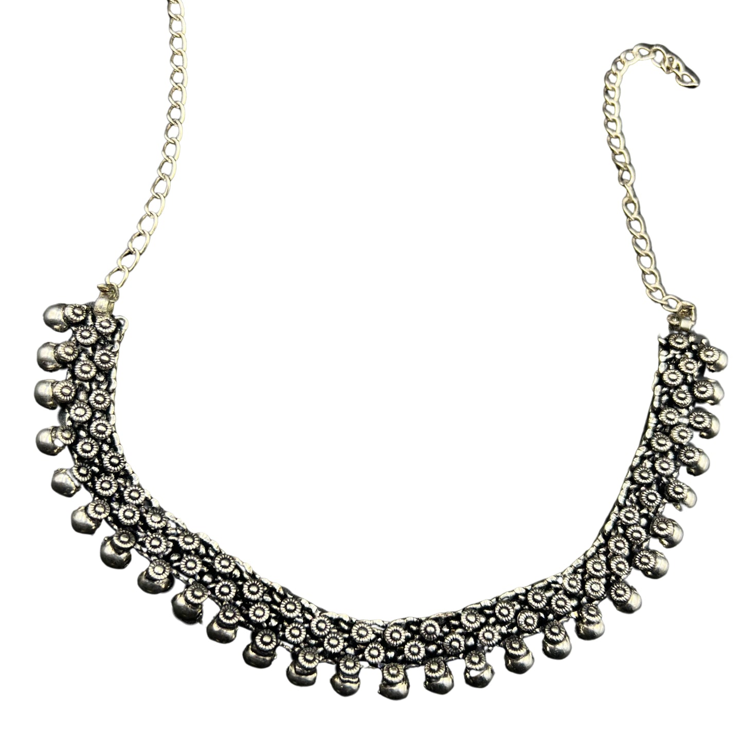 Saaj Triya Antique Silver Polish Oxidised Choker Necklace Set