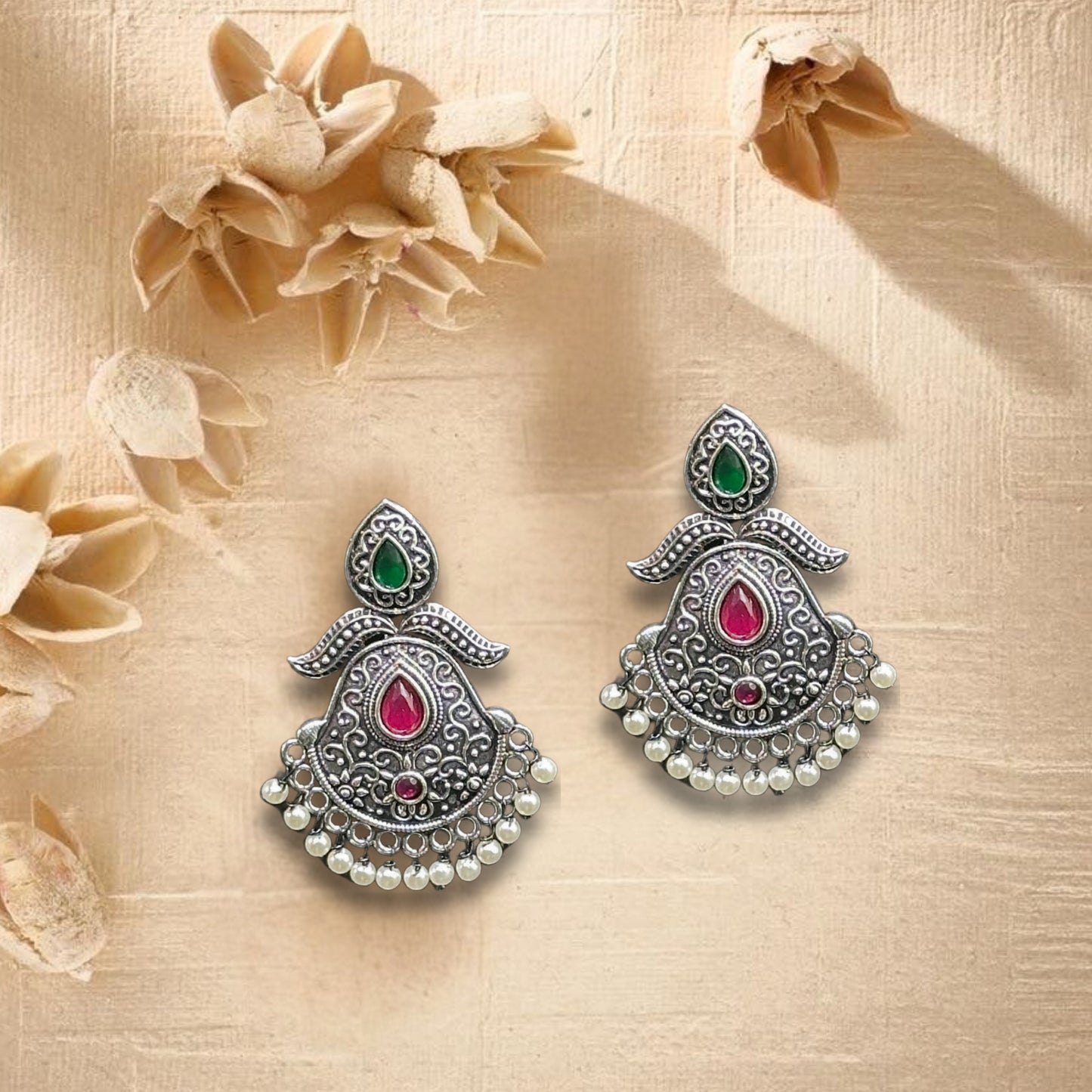 Saaj Sneha Red and Green Earrings