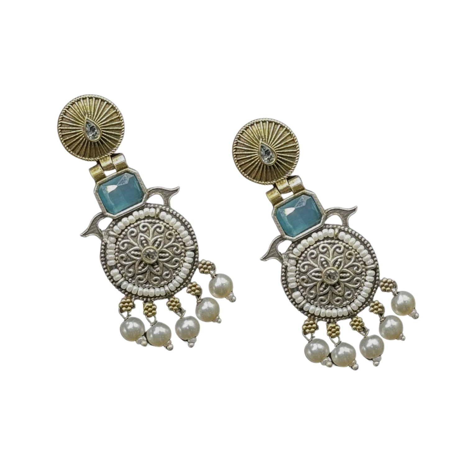 Saaj Rajvi Silver and Golden Earrings
