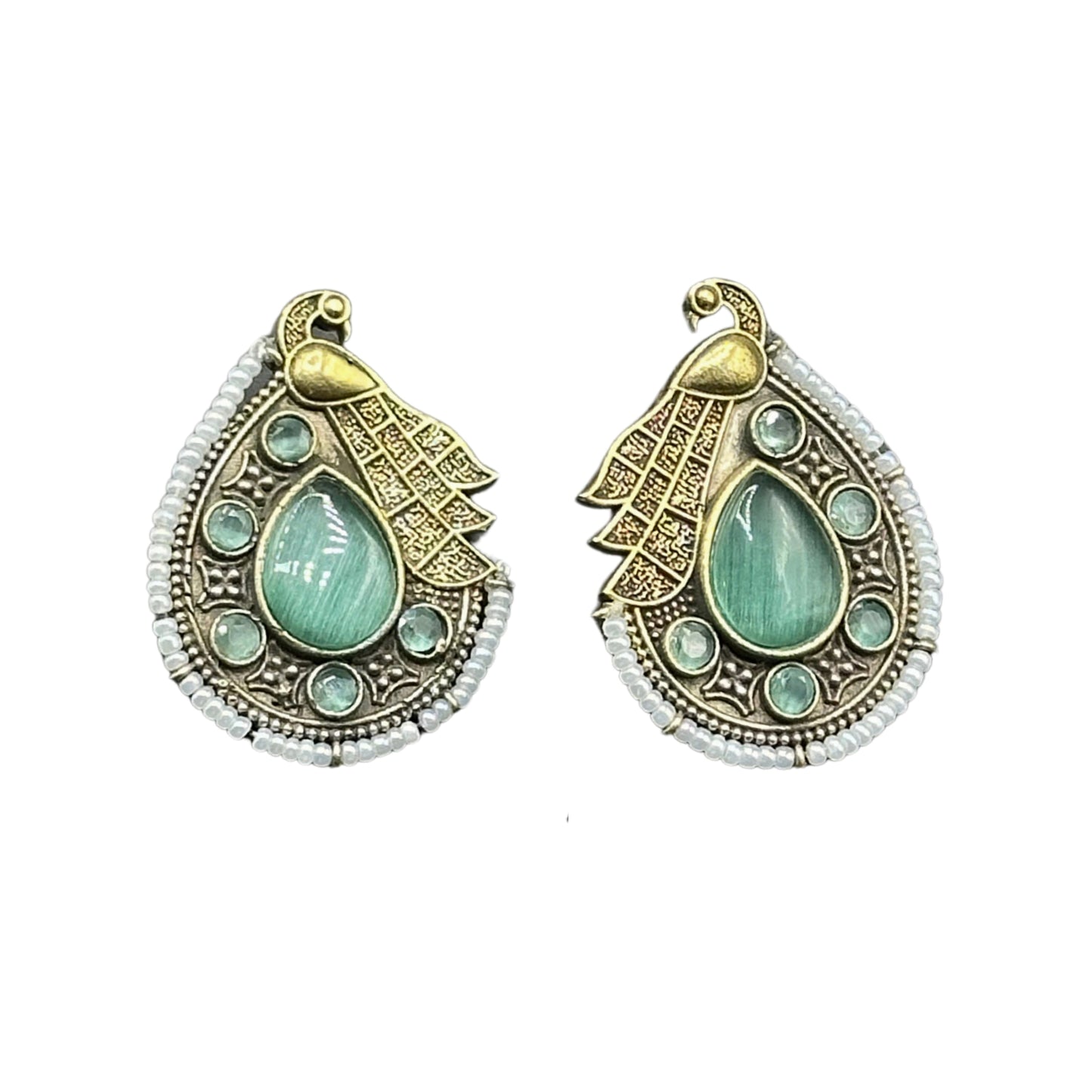 Saaj Mihika Green Peacock Studs