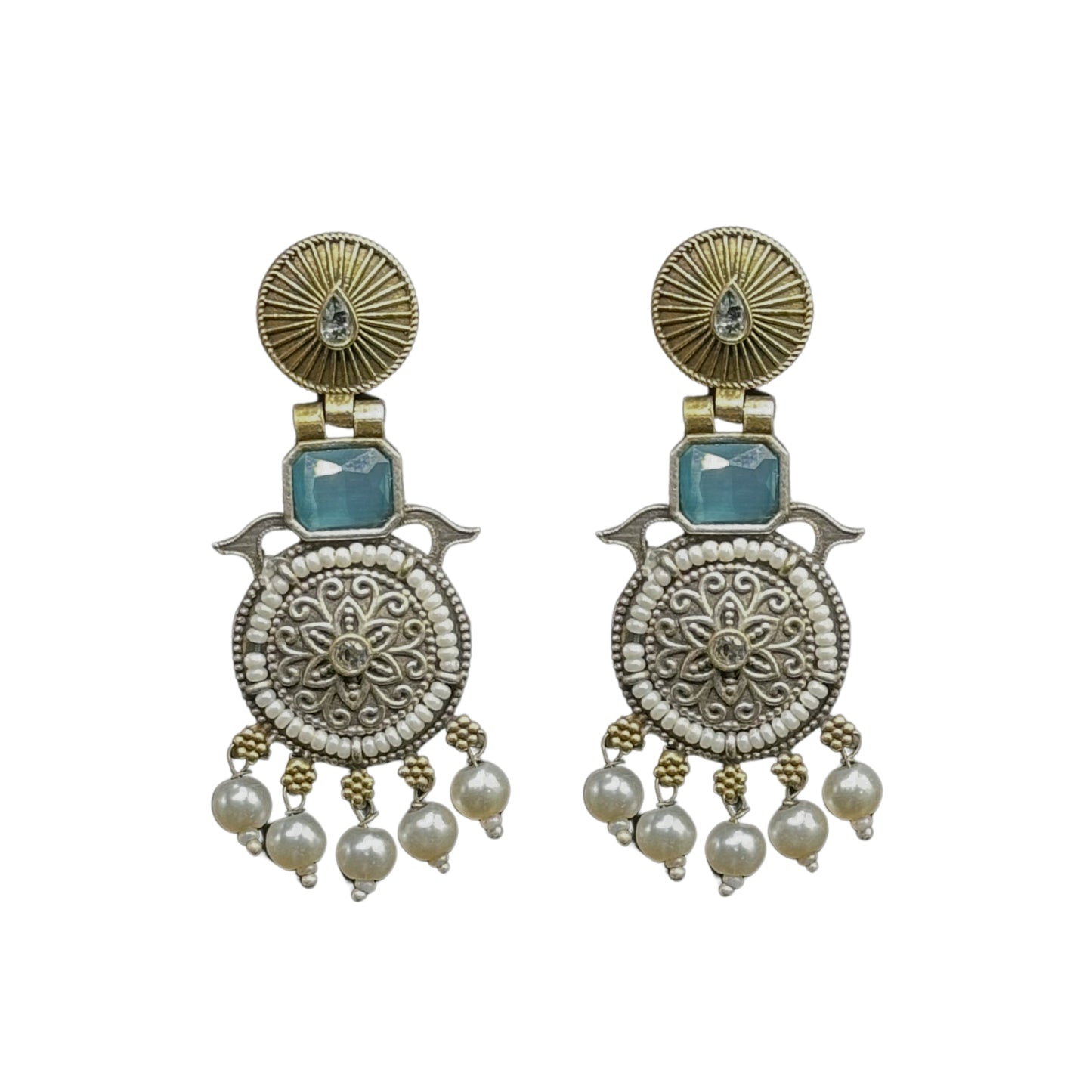 Saaj Rajvi Silver and Golden Earrings