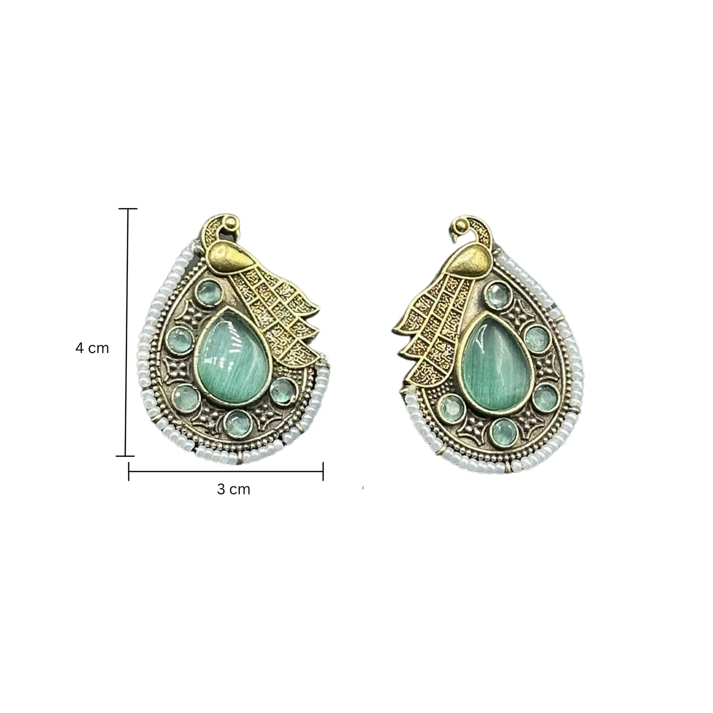 Saaj Mihika Green Peacock Studs