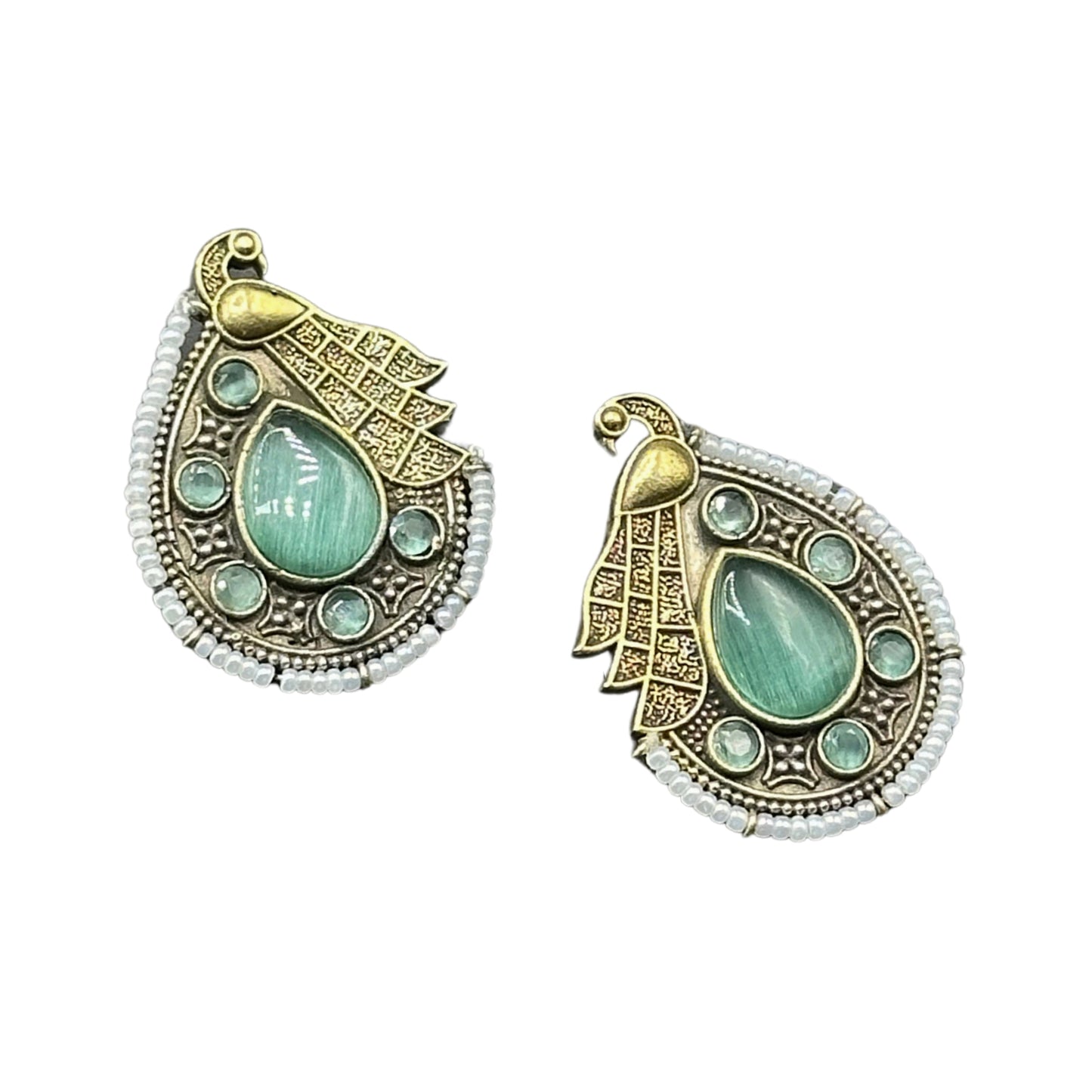 Saaj Mihika Green Peacock Studs