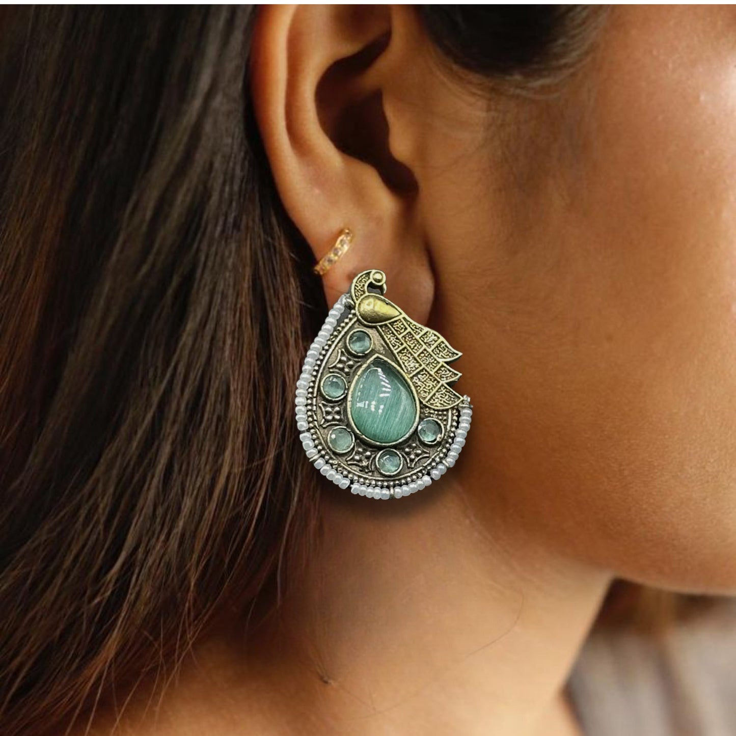 Saaj Mihika Green Peacock Studs