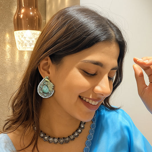 Saaj Mihika Green Peacock Studs