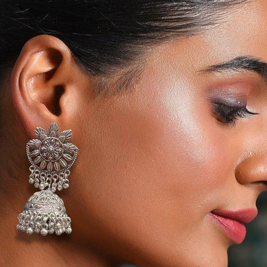 Kaira Silver Oxidized Jhumkas
