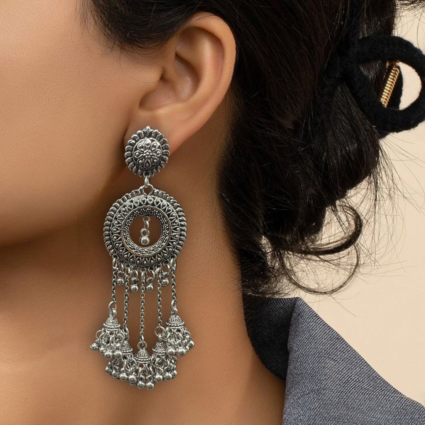Aanya Silver Oxidized Earrings
