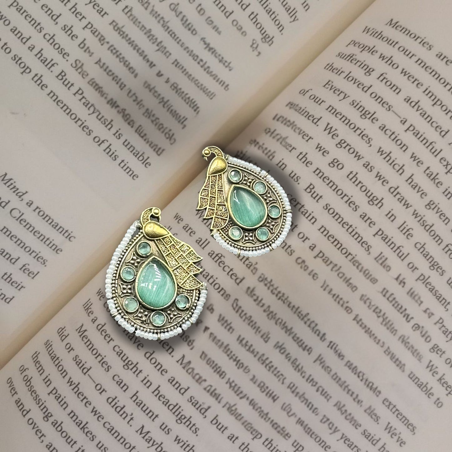 Saaj Mihika Green Peacock Studs