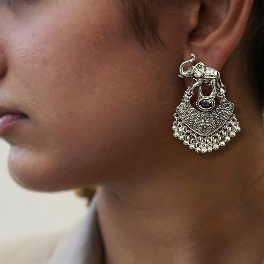 Trisha Elephant Charm Oxidised Earrings
