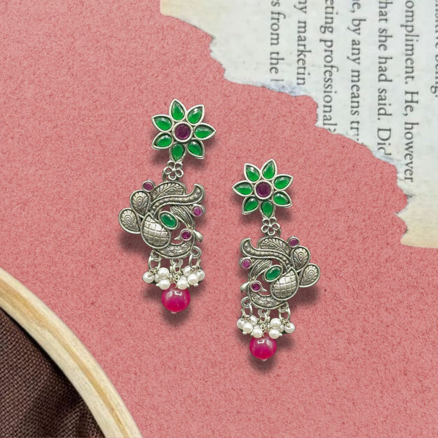 Saaj Meesha Red and Green Earrings