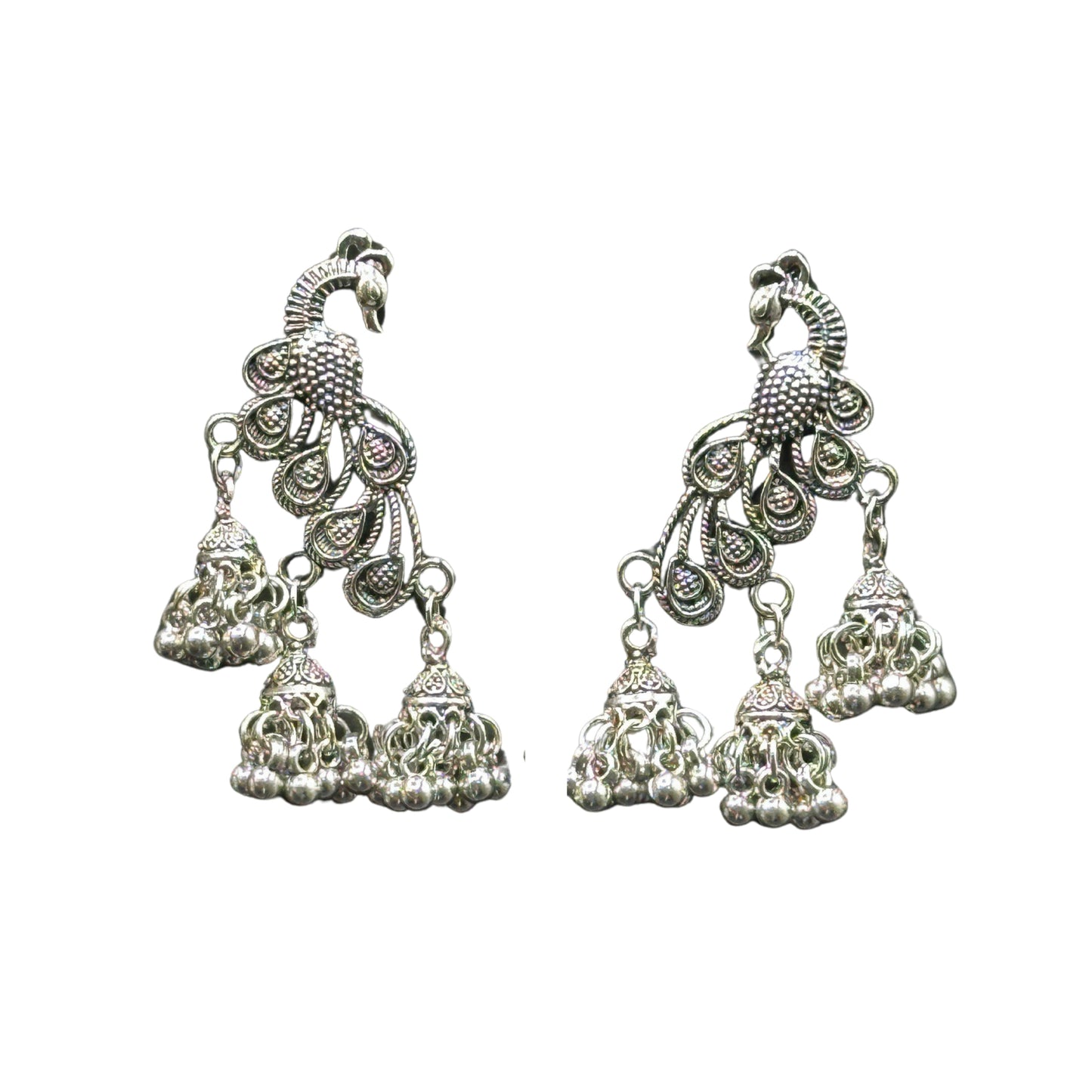 Naira Peacock Silver Oxidized Earrings