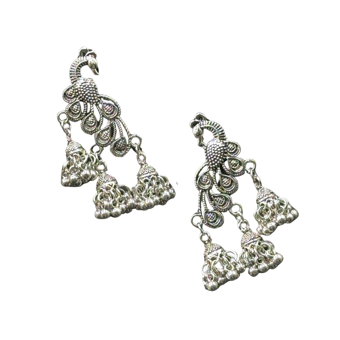 Naira Peacock Silver Oxidized Earrings