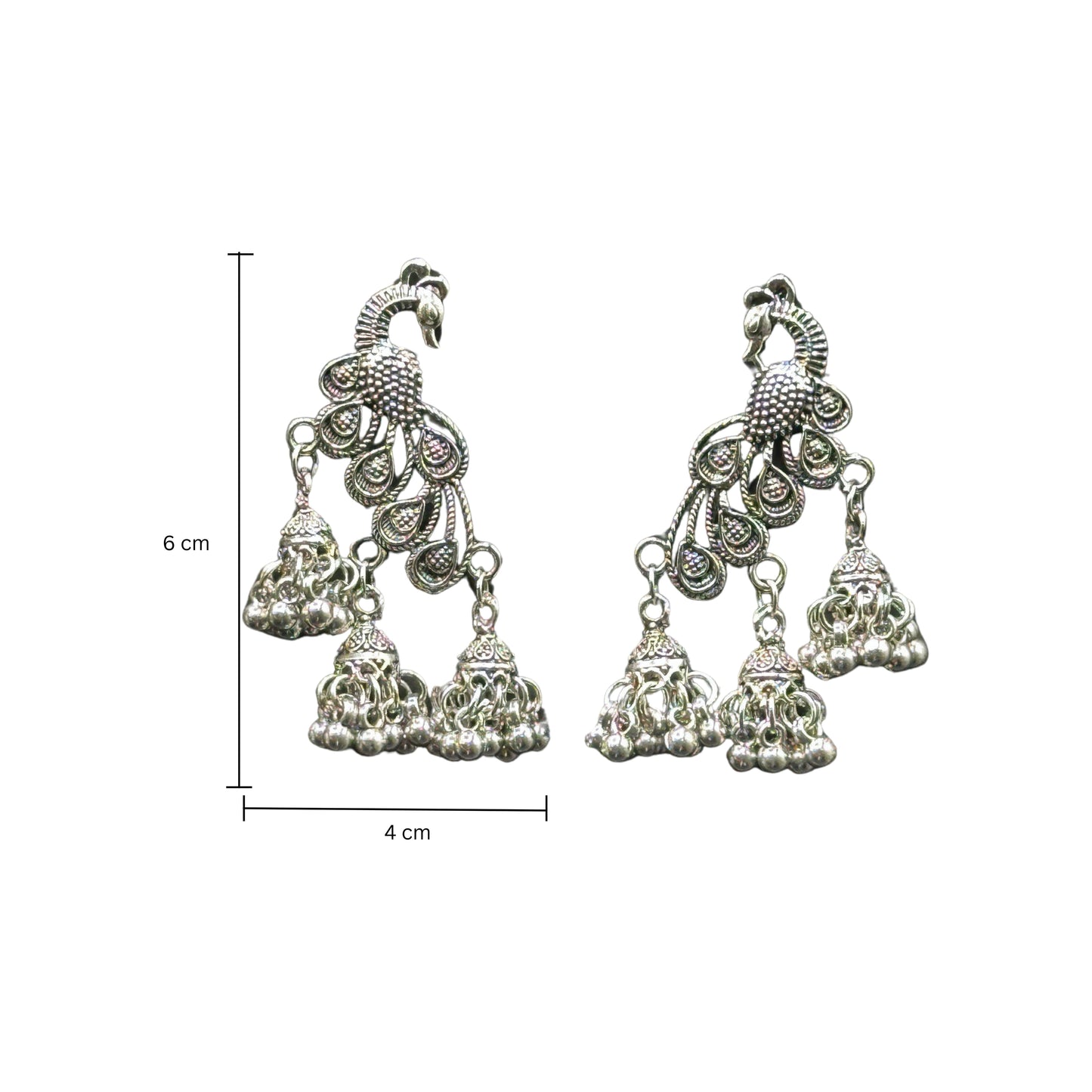 Naira Peacock Silver Oxidized Earrings