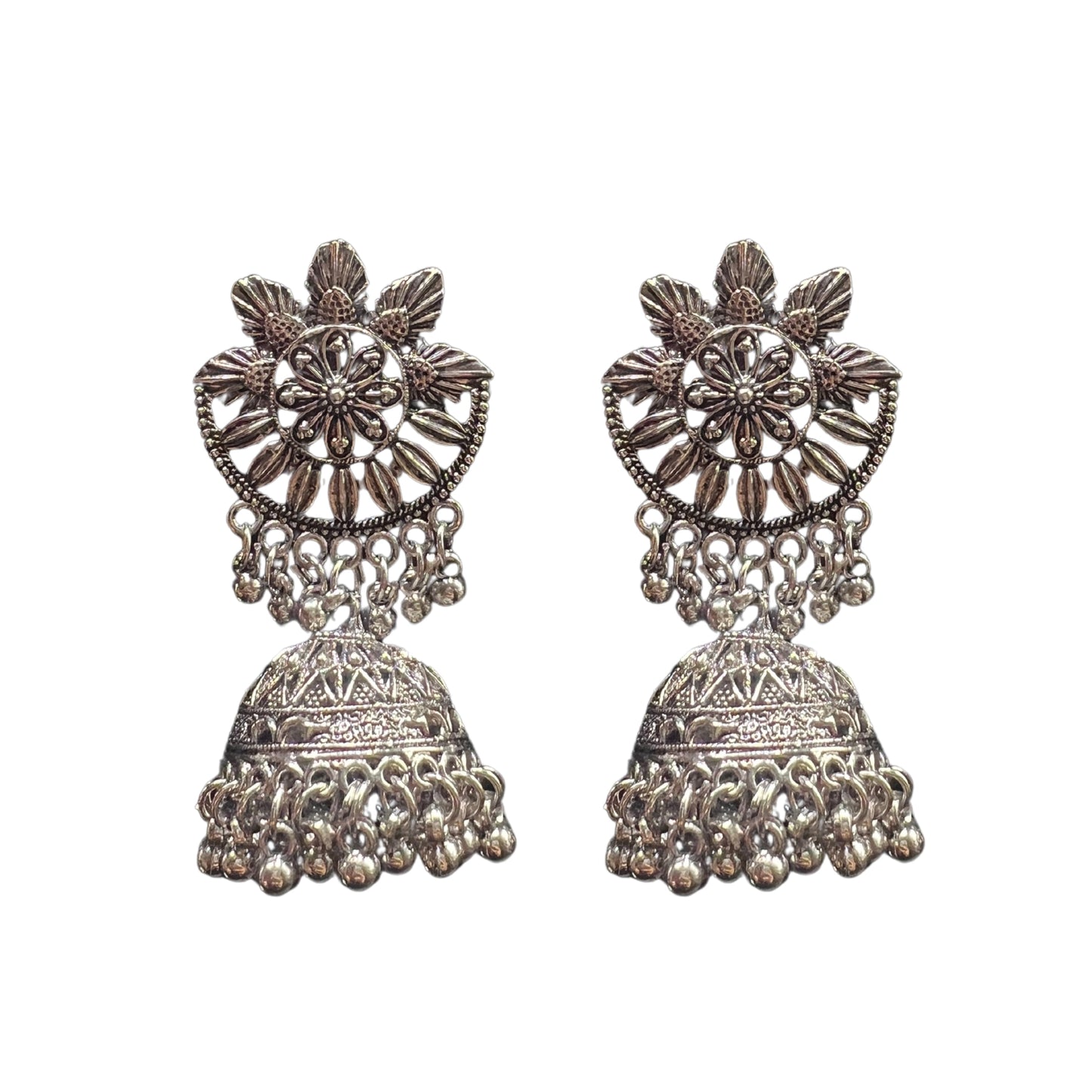 Kaira Silver Oxidized Jhumkas