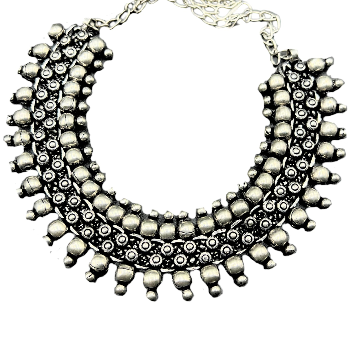 Saaj Tara Antique Silver Polish Oxidised Choker Necklace
