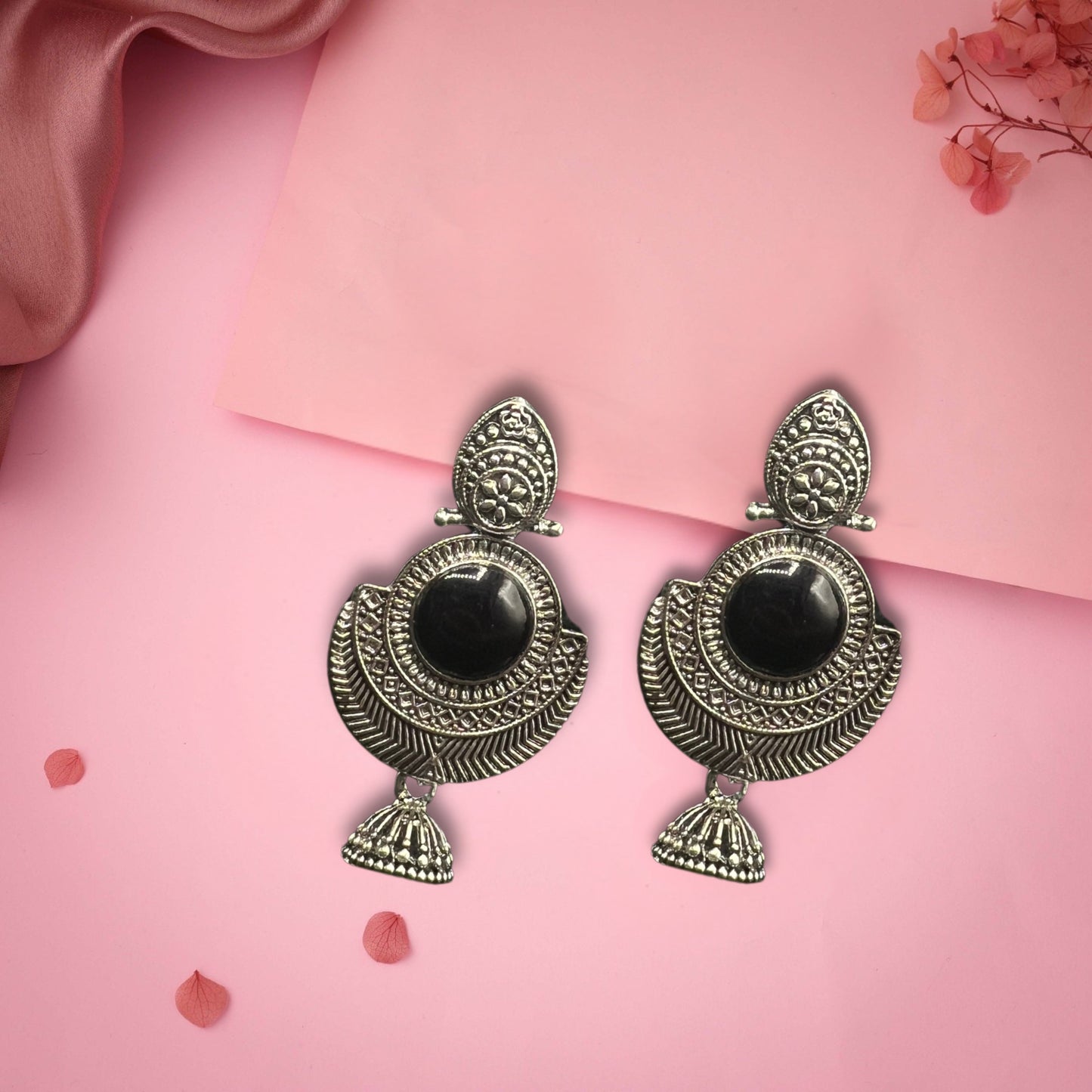 Meera Black Stone Dangler Earrings