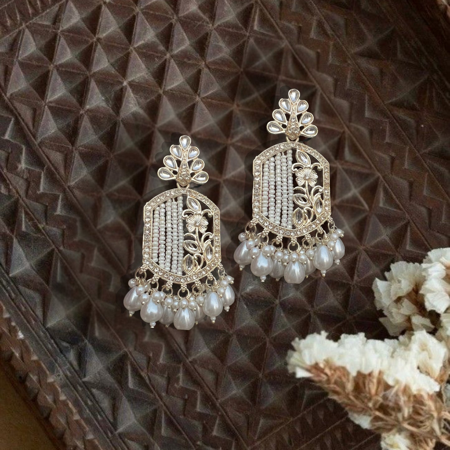 Saaj Sitara Polki Pearl Drop Earrings