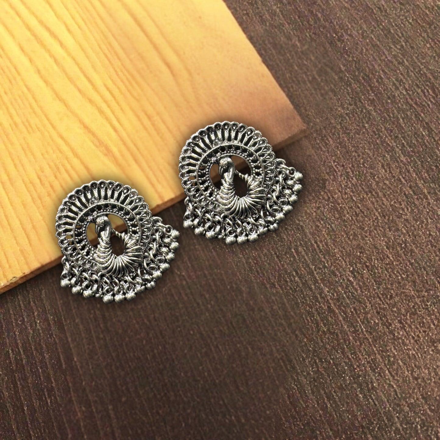 Krina Silver Peacock Studs