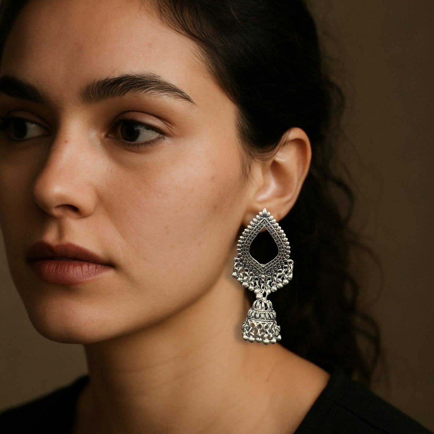 Aarohi Silver Teardrop Jhumkas