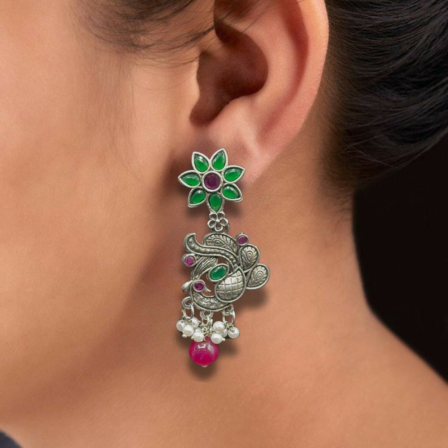 Saaj Meesha Red and Green Earrings
