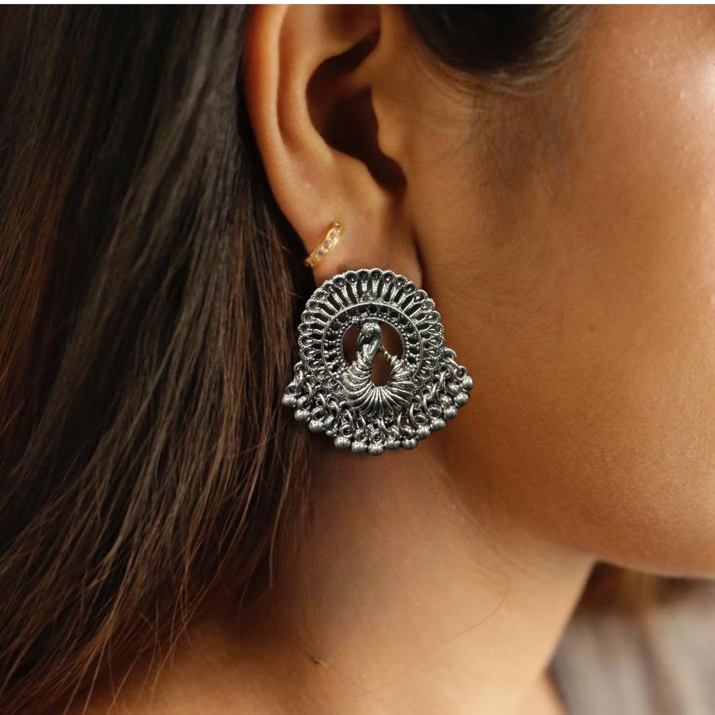 Krina Silver Peacock Studs