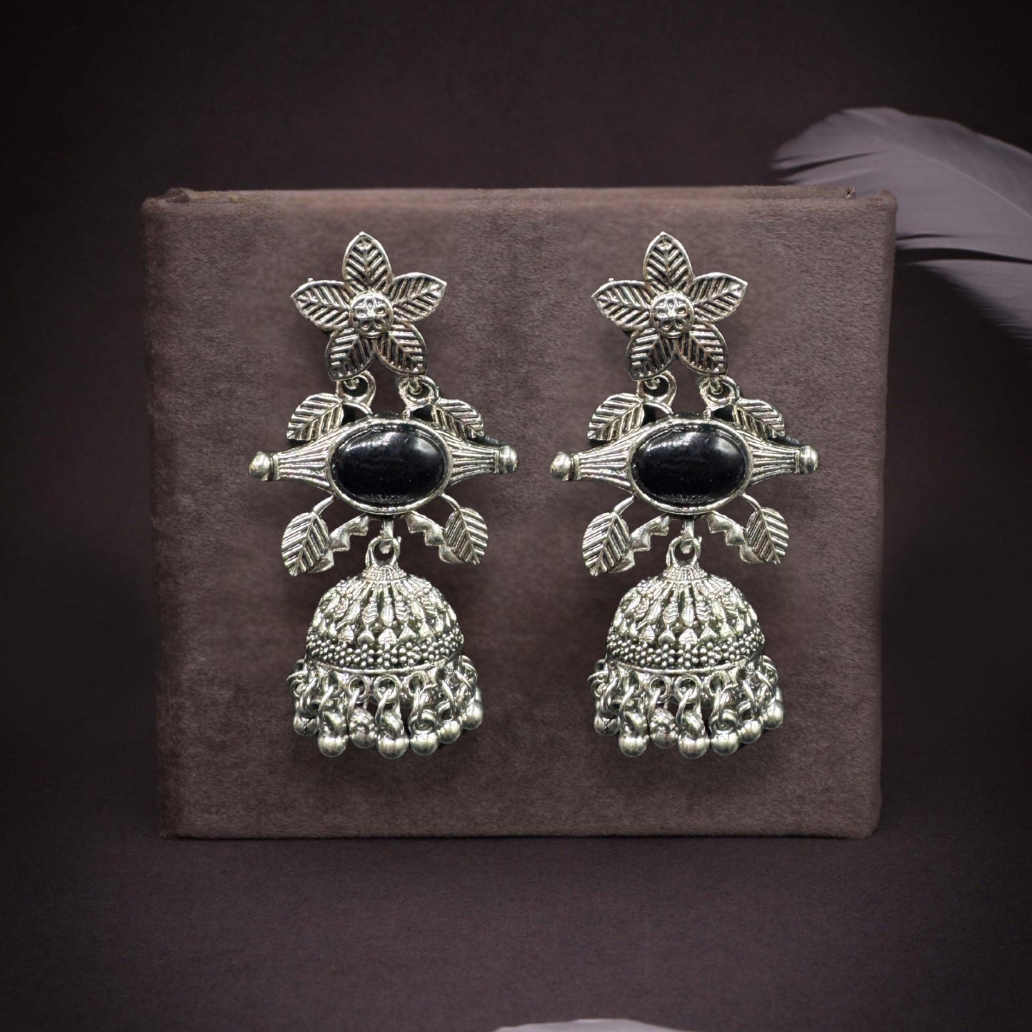 Alana Silver Stone Jhumkas