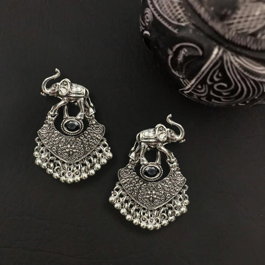Trisha Elephant Charm Oxidised Earrings