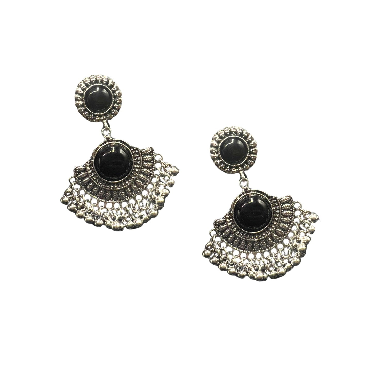Kavya Black Stone Fan Jhumkas