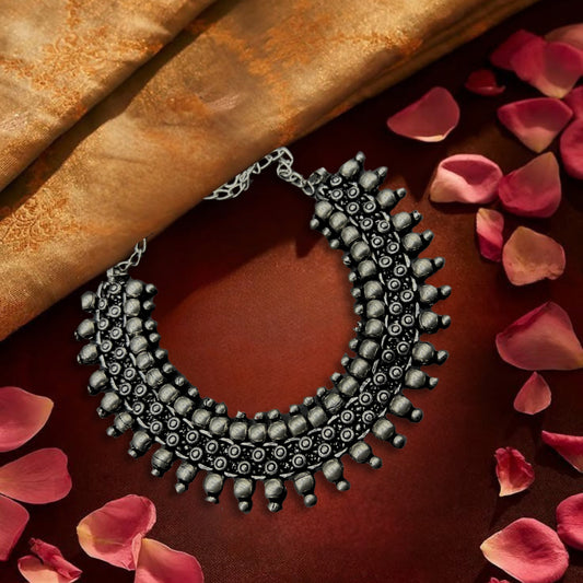 Saaj Tara Antique Silver Polish Oxidised Choker Necklace