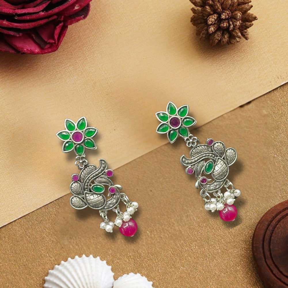 Saaj Meesha Red and Green Earrings