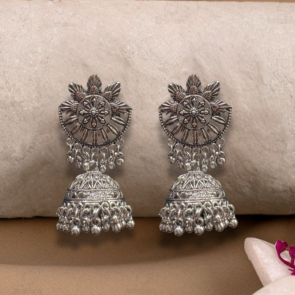 Kaira Silver Oxidized Jhumkas