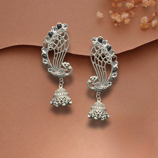 Saaj Lavanya Peacock Silver Oxidised Earcuffs