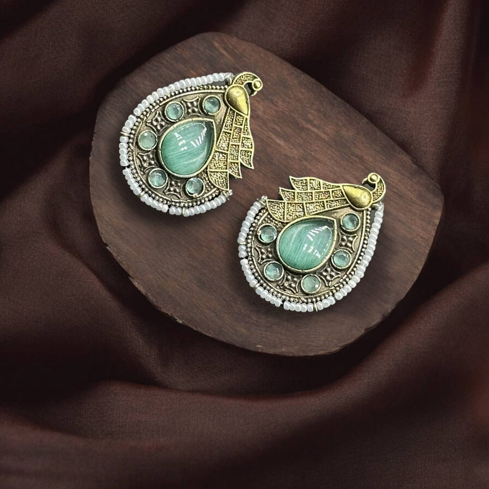 Saaj Mihika Green Peacock Studs